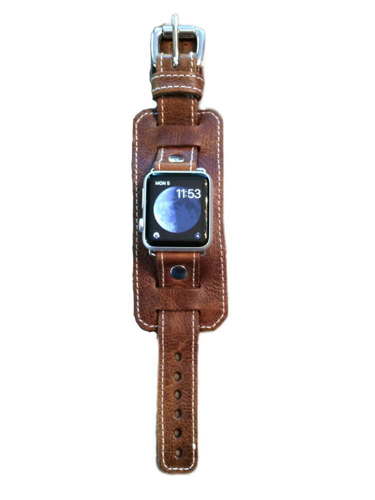 Apple Watch "1990" leather cuff watch band (Vintage Brown/White stitch)