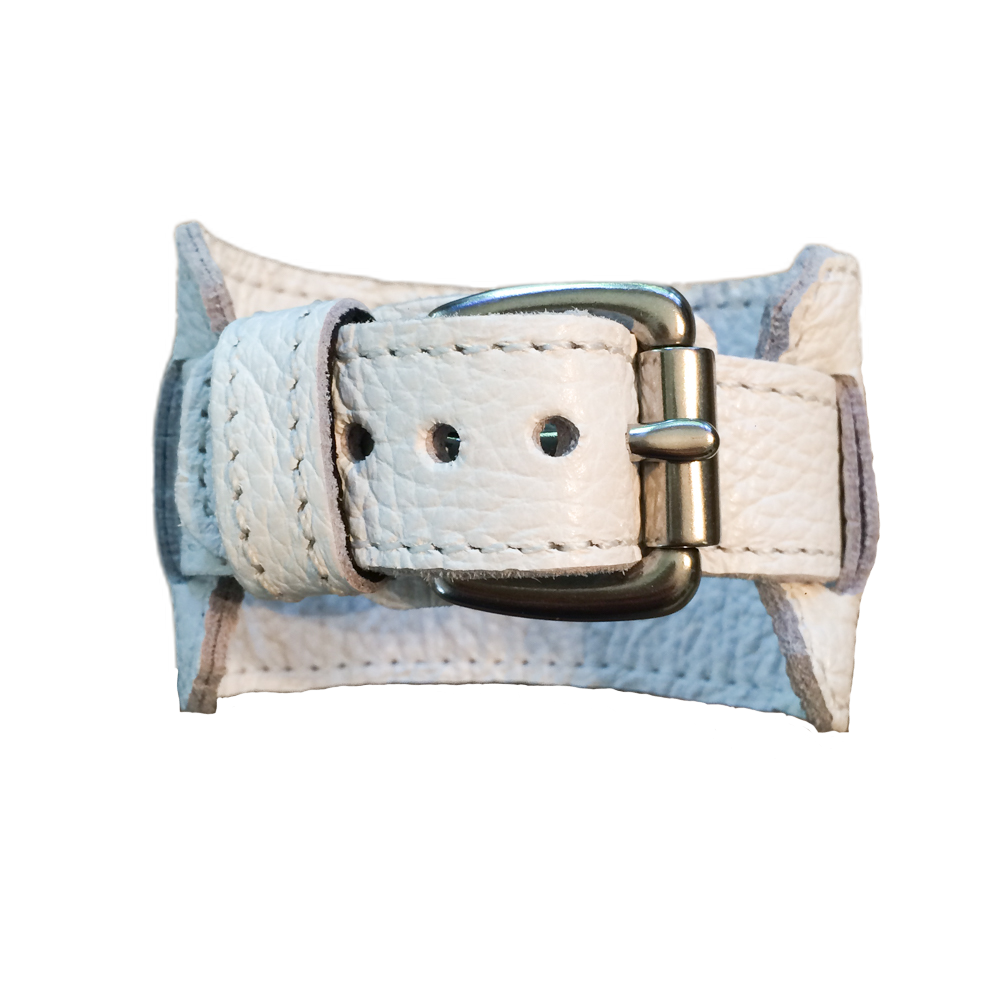 Apple Watch "1990" leather cuff watch band (White/White stitch)