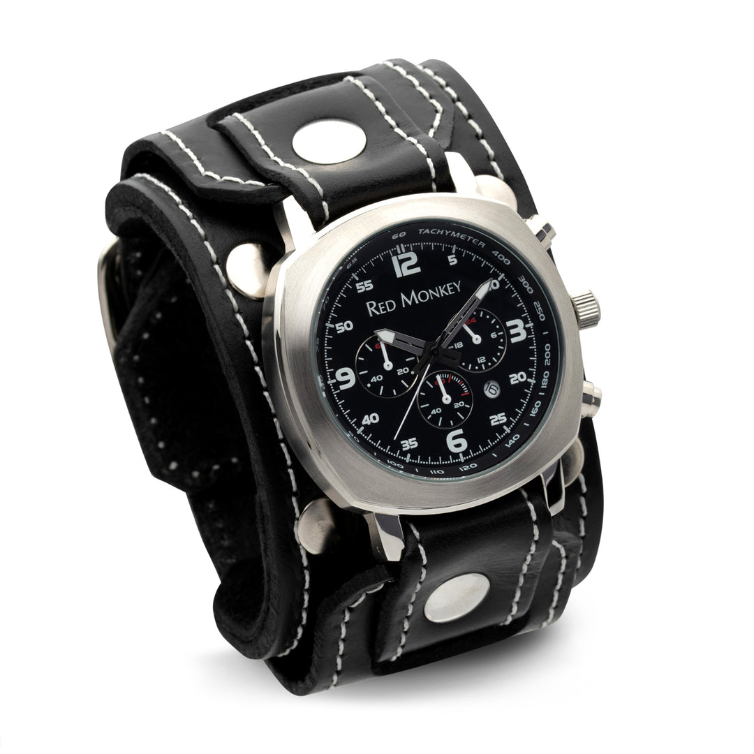 Wide leather cuff watch by Red Monkey