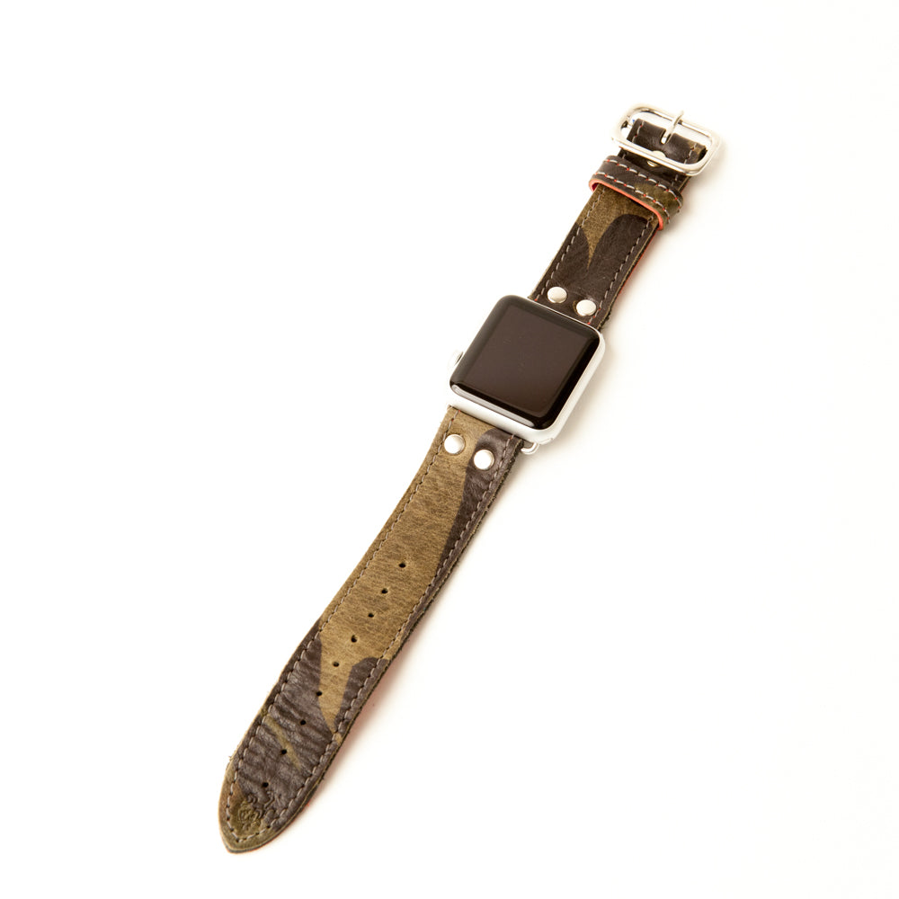 Camo leather Apple Watch band with red Italian leather lining