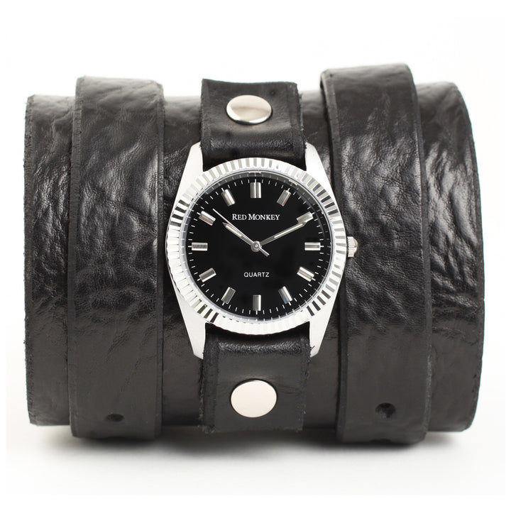 Double strap wide leather watchband as seen in Girl with the Dragon Tatoo