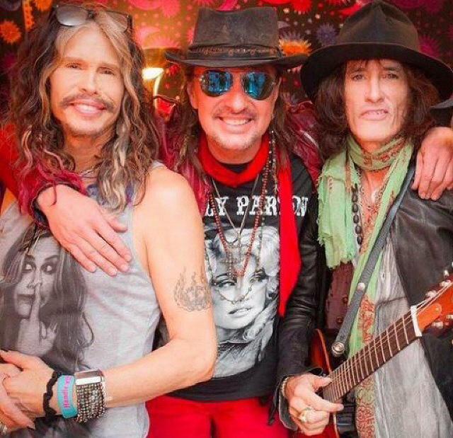 Richie Sambora and Steven Tyler join Joe Perry of Aerosmith with his Red Monkey guitar strap.