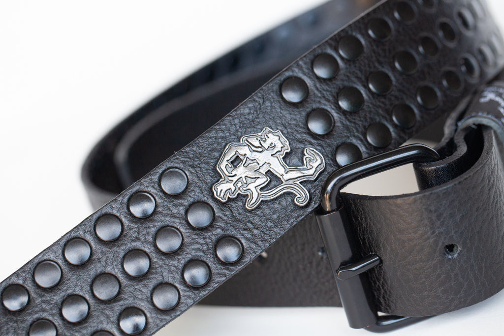Black studded leather guitar strap by Red Monkey Designs