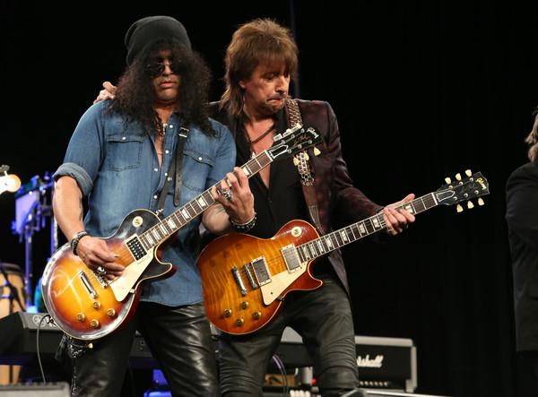Slash with Richie Sambora of Bon Jovi live with his Slasher guitar strap by Red Monkey