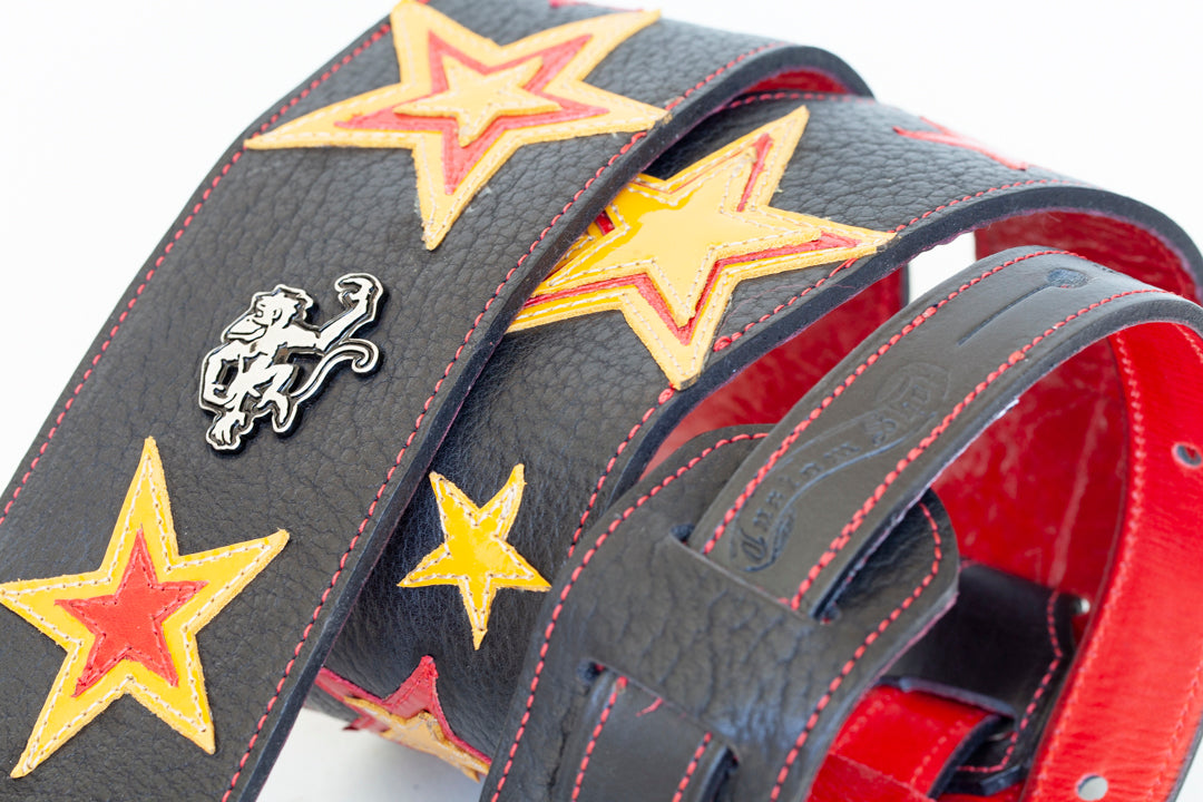 Starchild II leather custom guitar strap with stars