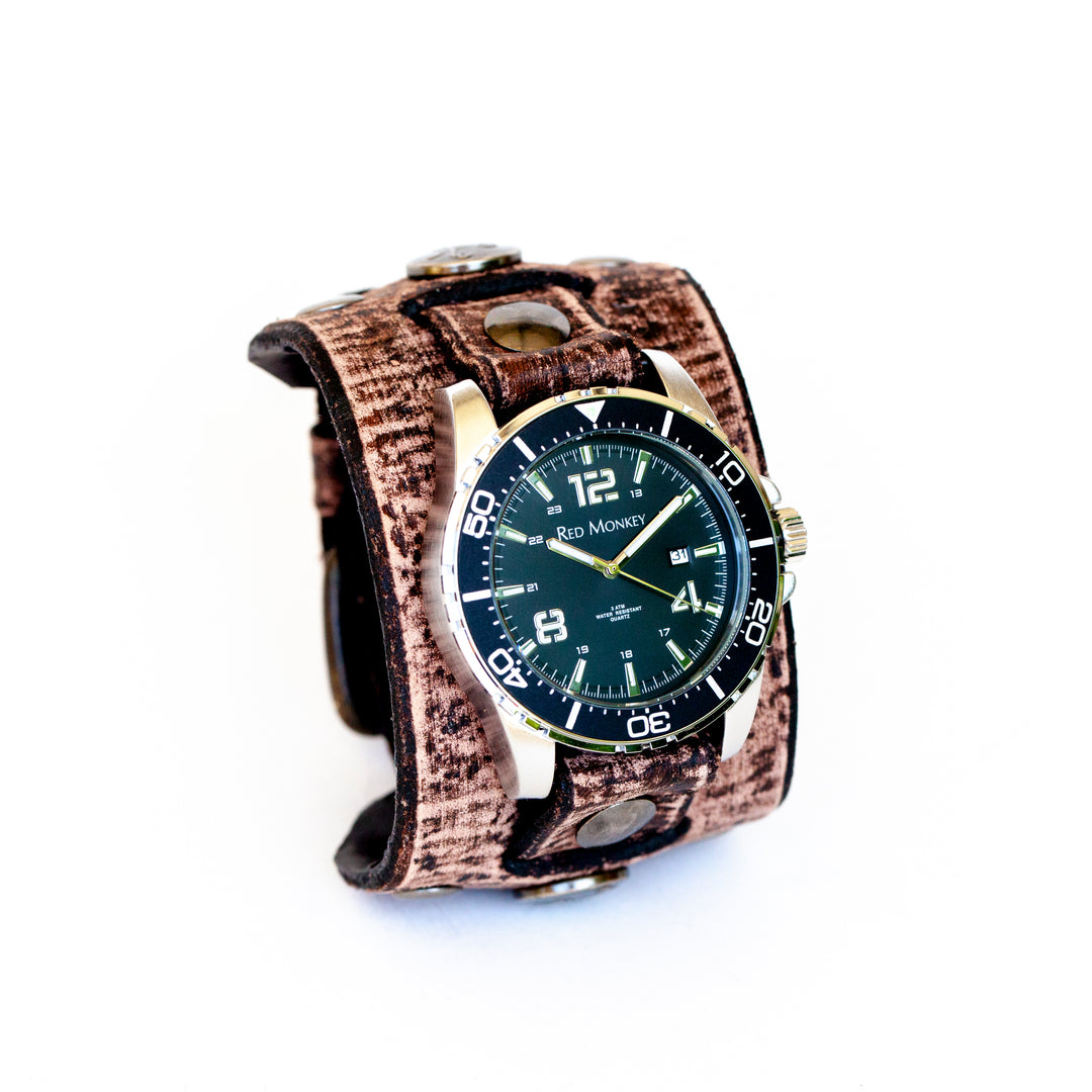 Custom hand-made leather watchband in distressed leather