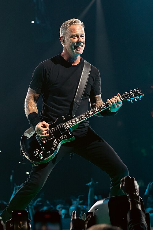 James Hetfield playing live with Metallica in Amsterdam on 29 April 2023