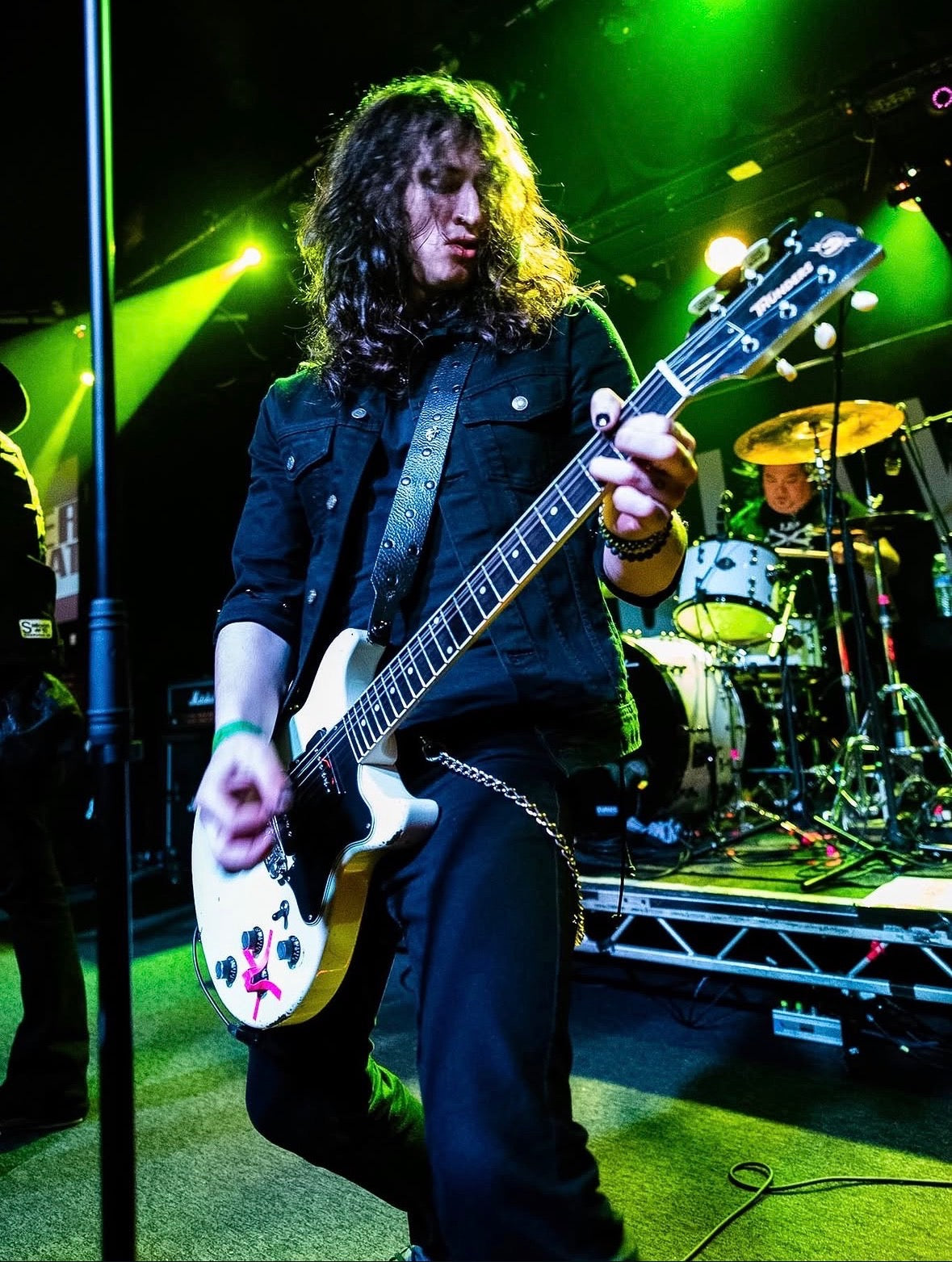 Chris Borell of Faster Pussycat rocking out with his Red Monkey guitar strap