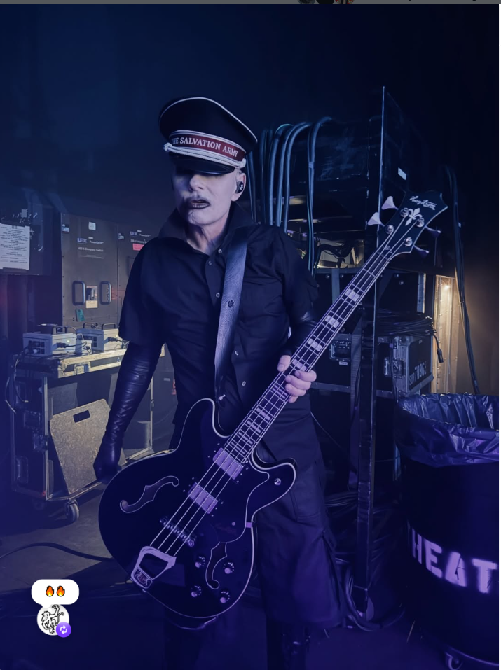 Tim Skold performing with a Red Monkey 2 inch Classic leather guitar strap