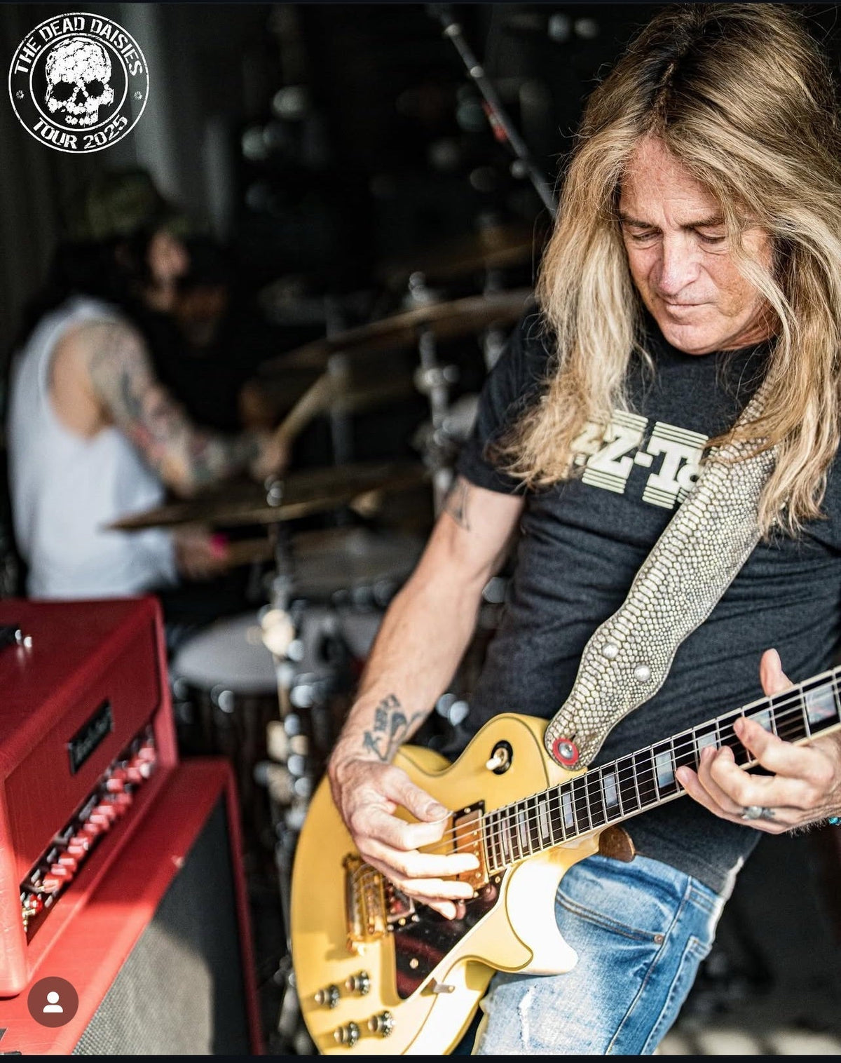 Doug Aldrich play his Red Monkey Custom Shop Mamba guitar strap in faux python.
