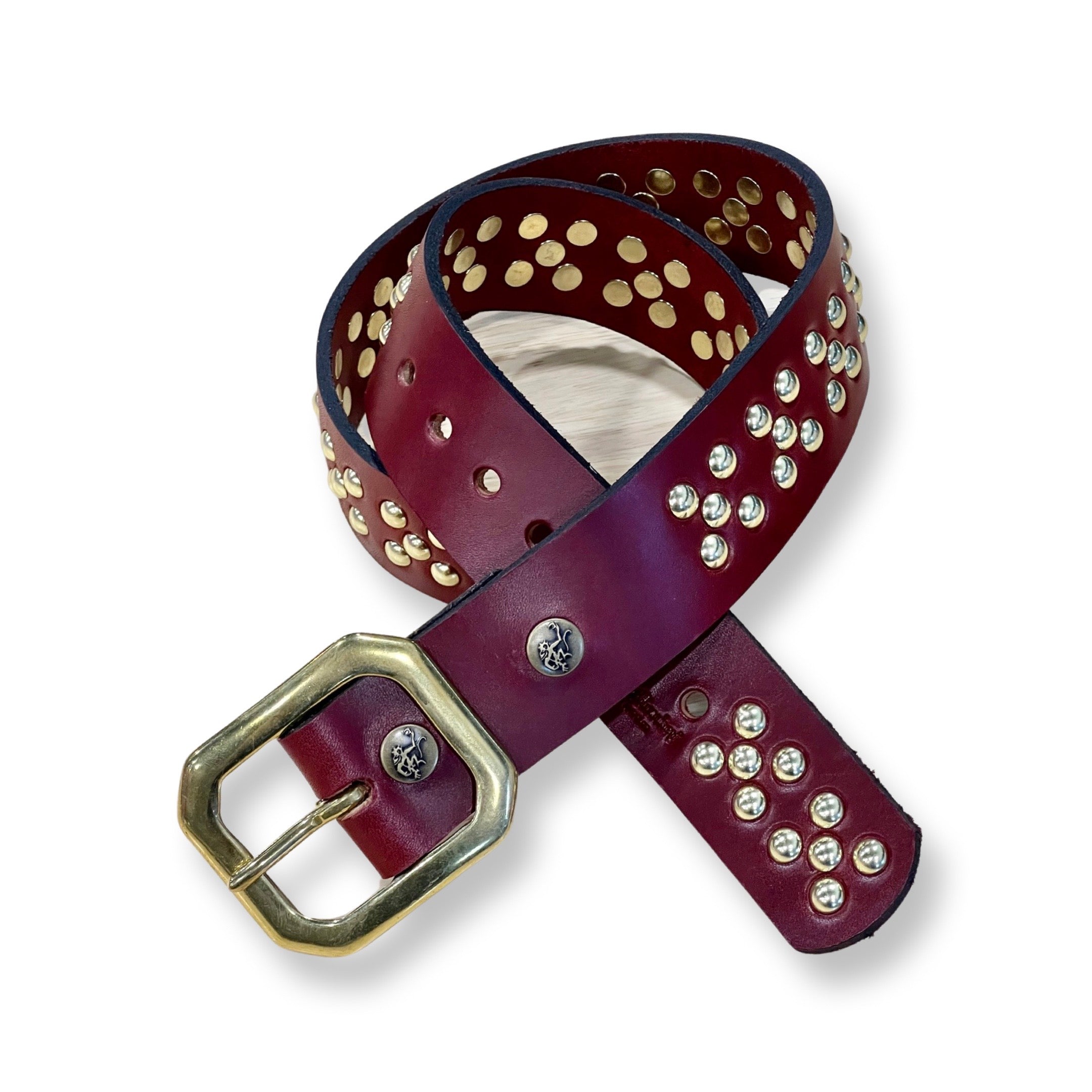 Vintage studded Cherry Bomb leather belt handmade by Red Monkey Designs