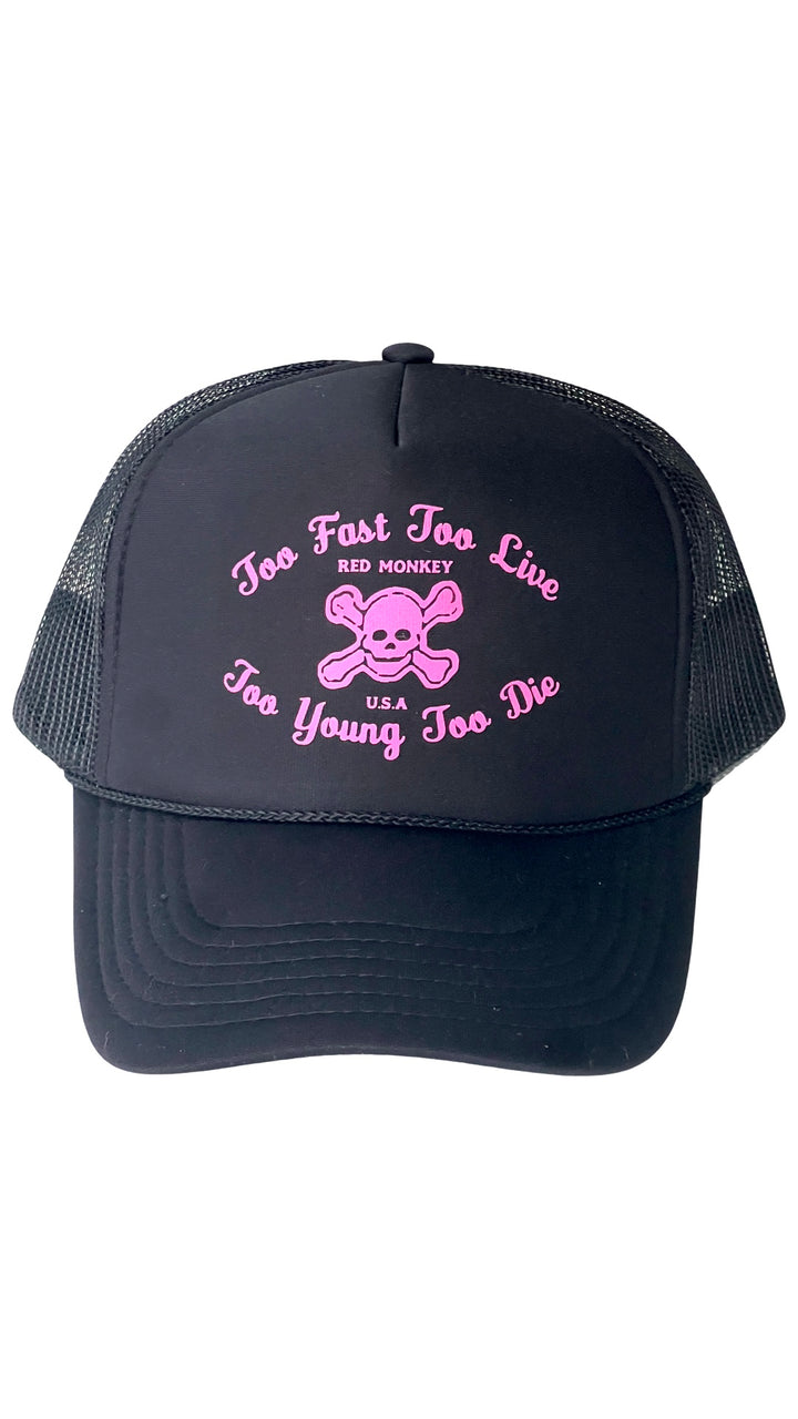 TOO FAST TRUCKER HAT - BLACK/PINK