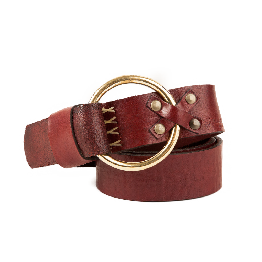 Bohemian X-Stitch Belt in cordovan full-grain leather with solid brass ring buckle
