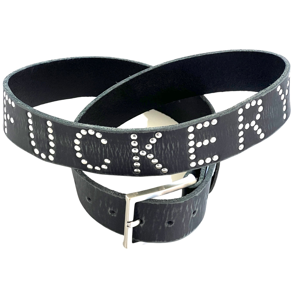 Fuckery Studded Belt from the Grit N' Glory collection in distressed black leather