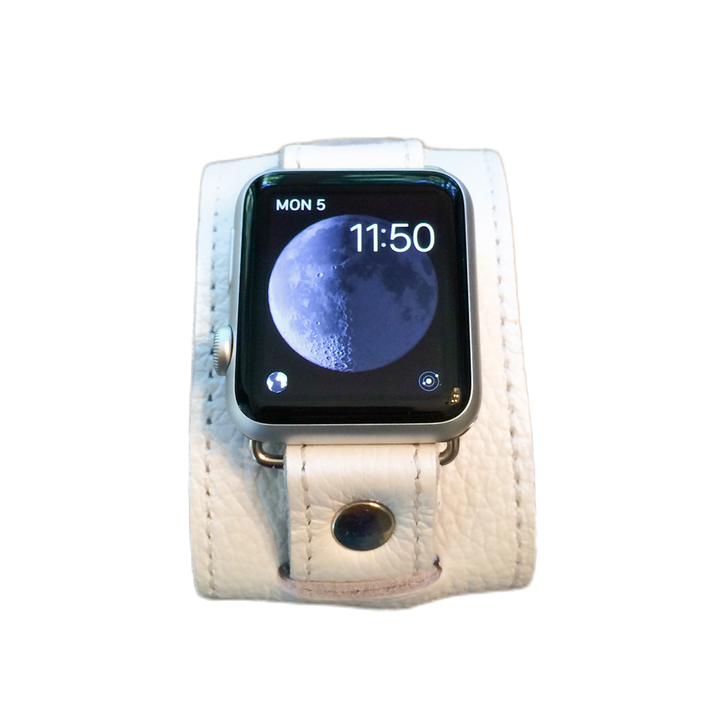 Apple Watch "1990" leather cuff watch band (White/White stitch)