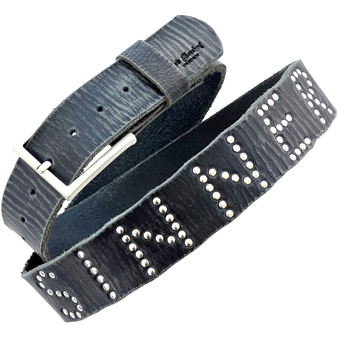 Sinner Studded Belt from the Grit N' Glory collection in distressed black full-grain leather