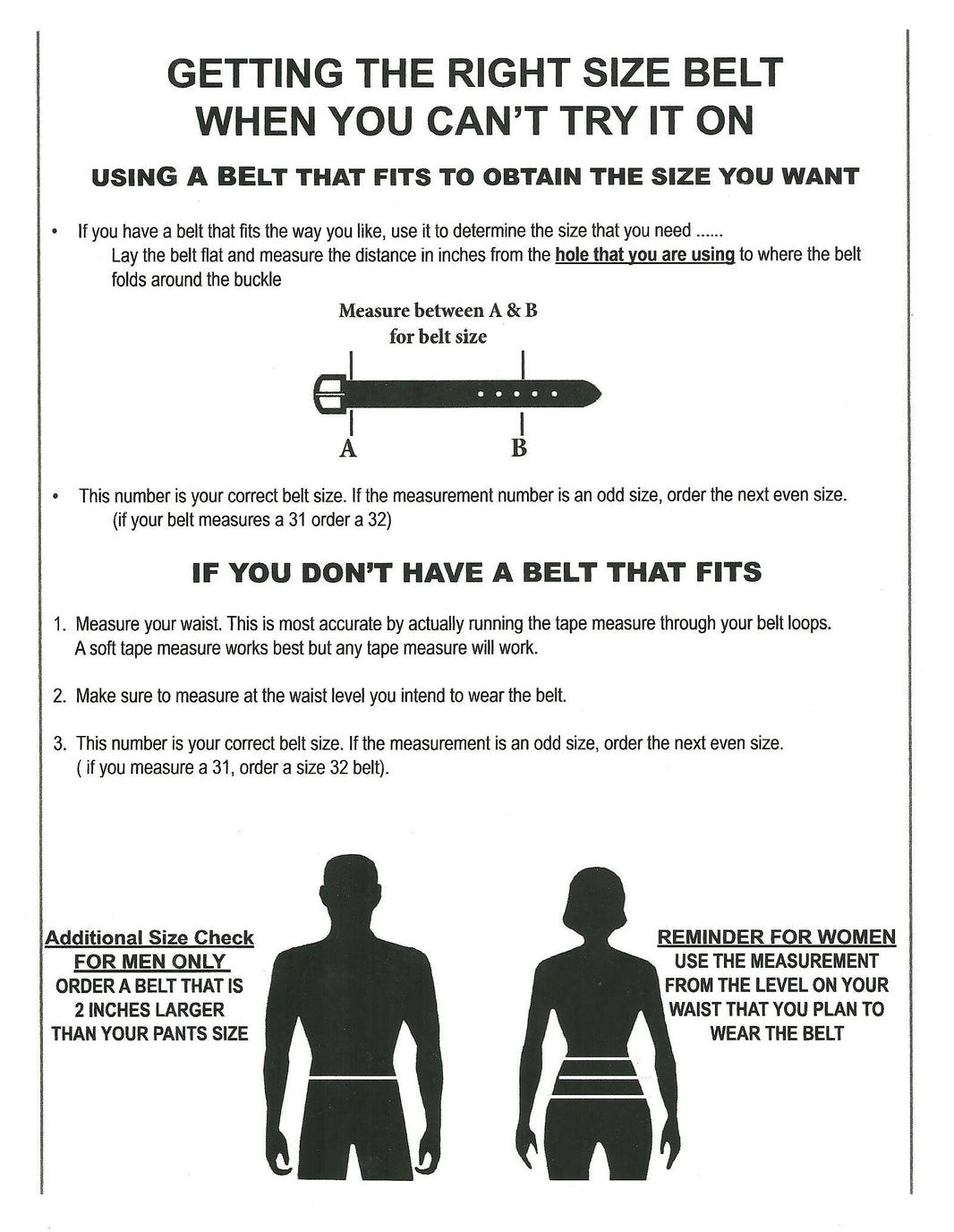 Red Monkey Designs belt sizing guide showing how to measure for the correct belt size