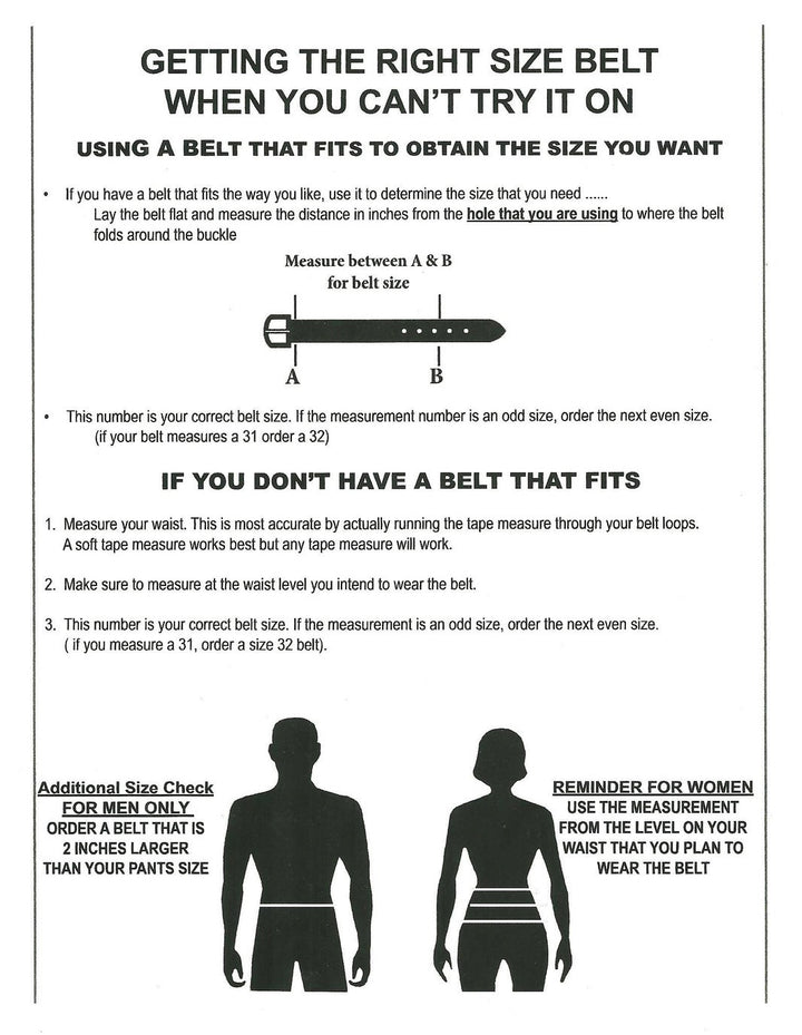 Red Monkey Designs belt sizing guide showing how to measure for the correct belt size