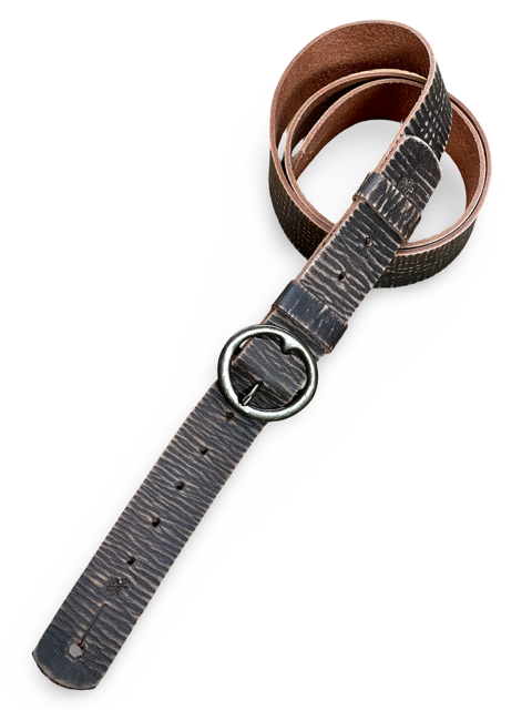 Southern Man distressed leather guitar strap shown on an electric guitar