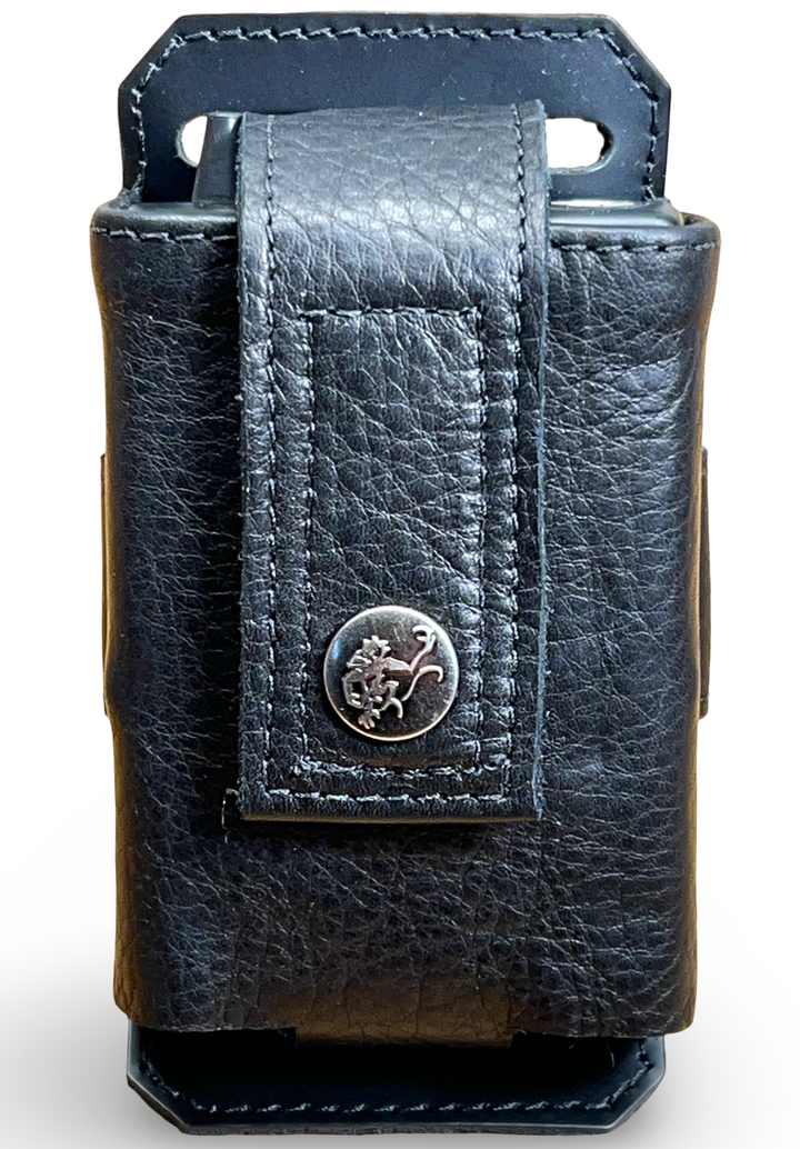 Black leather wireless pack transmitter holder by Red Monkey Designs