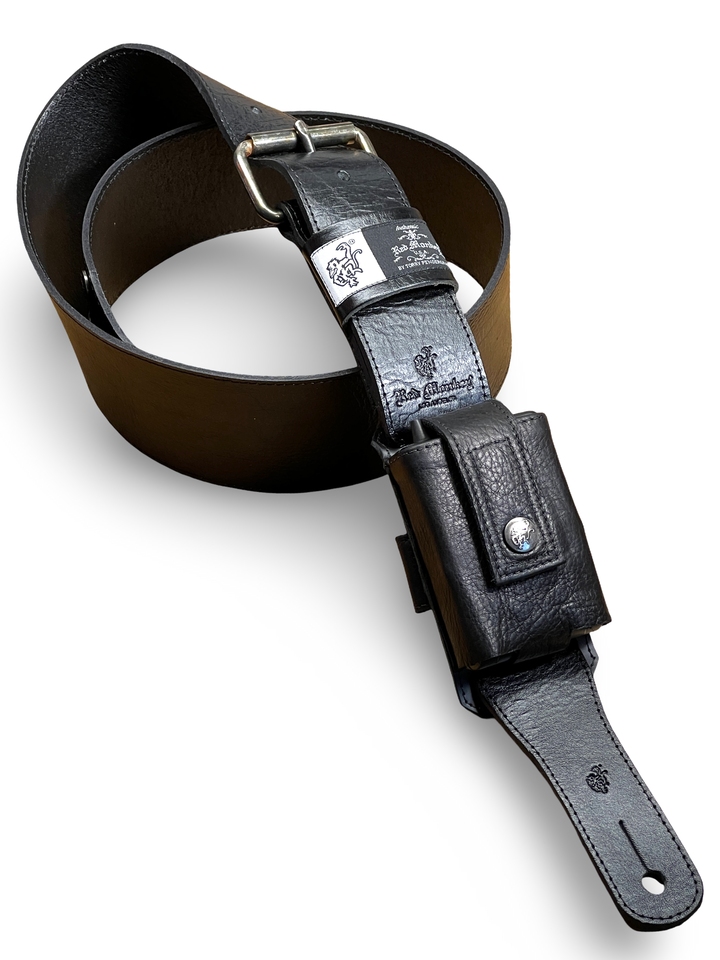 Back view of wireless pack holder showing guitar strap attachment