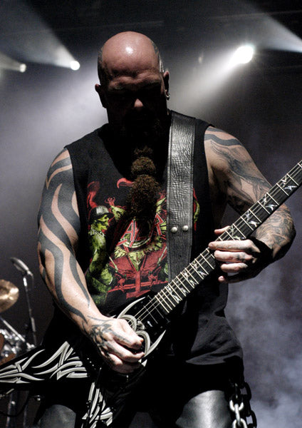 Kerry King of Slayer with his custom Red Monkey Guitar Strap