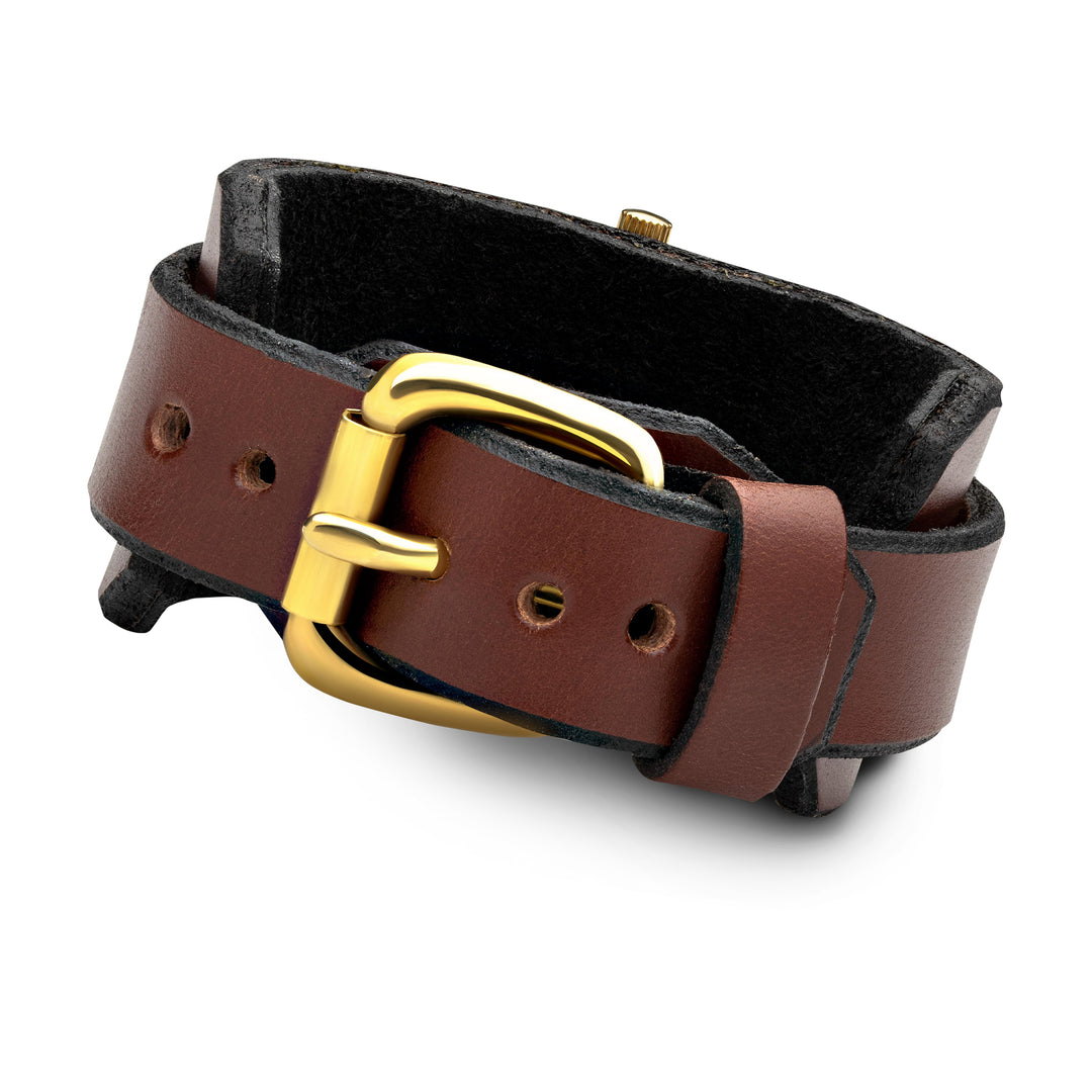 Solid Brass buckle leather watchband