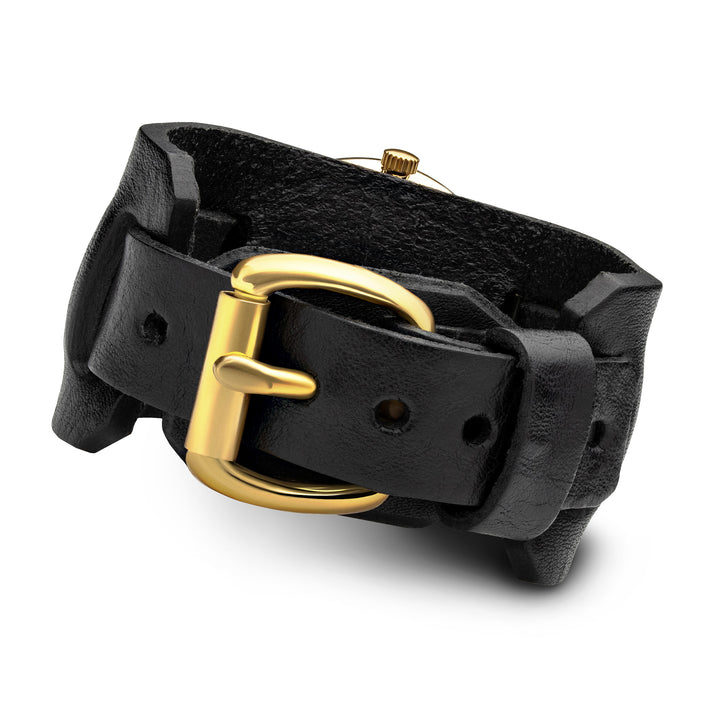 black leather with solid brass hardware watch