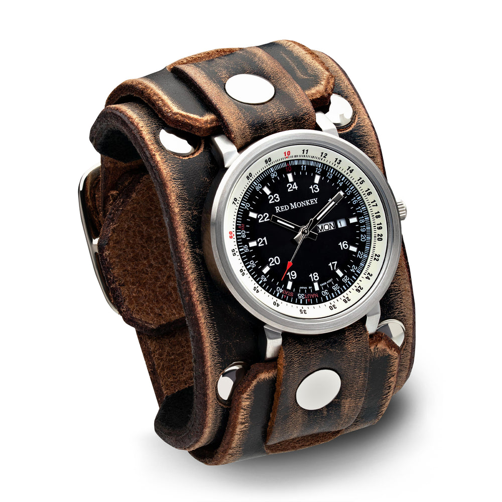 Brown distressed leather watchband by Red Monkey