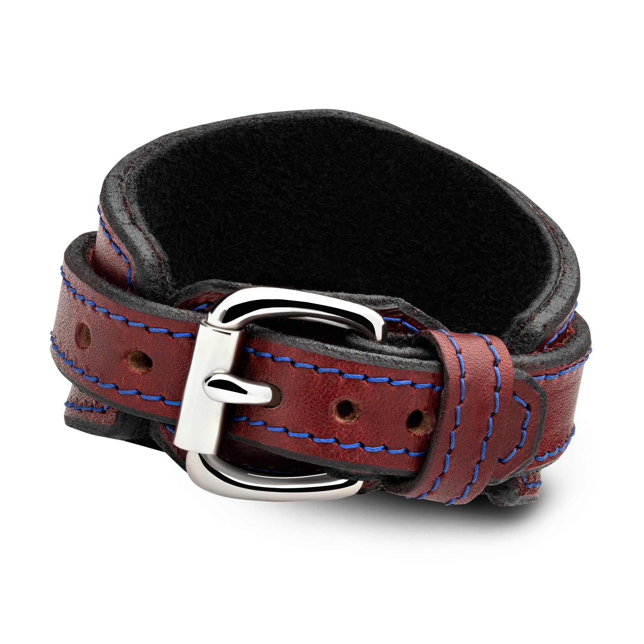 Handcrafted Men's Blue Dial & Brown Leather Strap Watch – Red