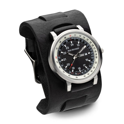 Black leather Cliff Booth watch