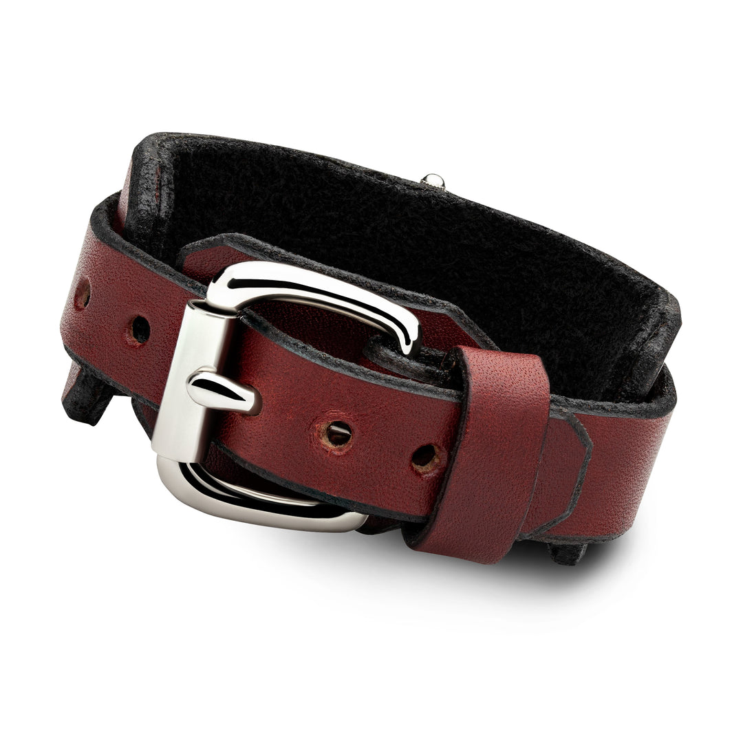 Stainless steel buckle on wide leather watch by Red Monkey
