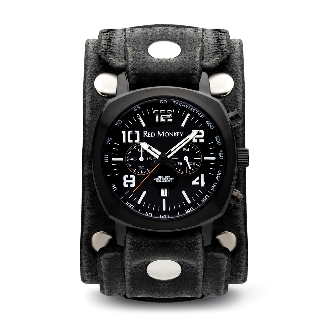 Leather Cuff Mens Wrist Watch Straps Wrist Band Wide Leather Biker