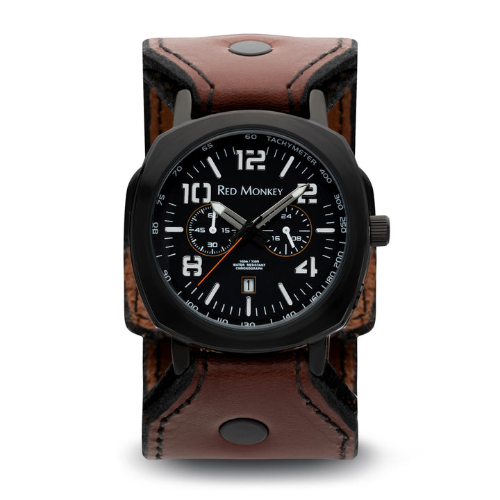 Gentleman captain leather watchband with chronograph timepiece
