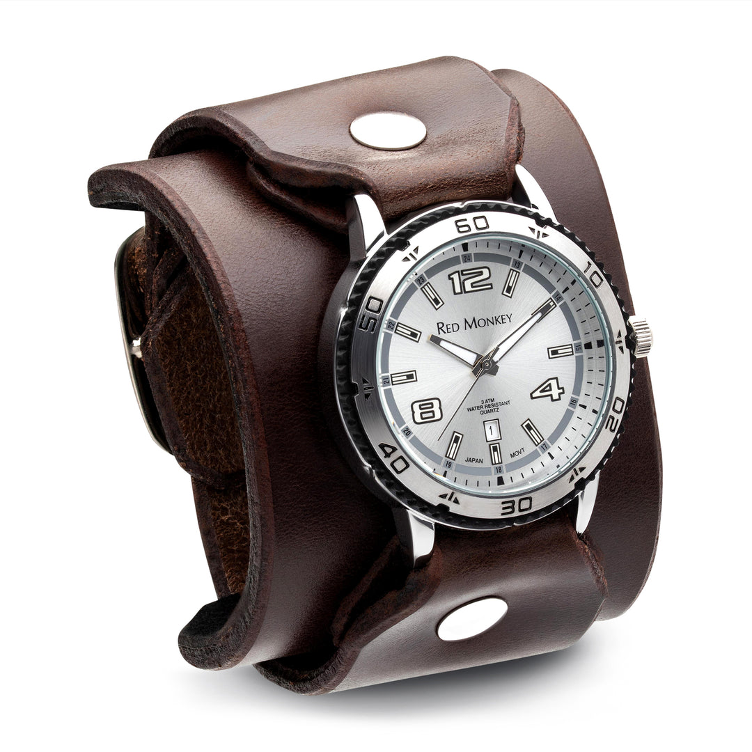 Vintage leather watchband with silver diver as worn by Brad Pitt