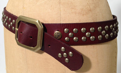 Cherrybomb Leather Studded Belt - Cordovan w/ Antique Brass