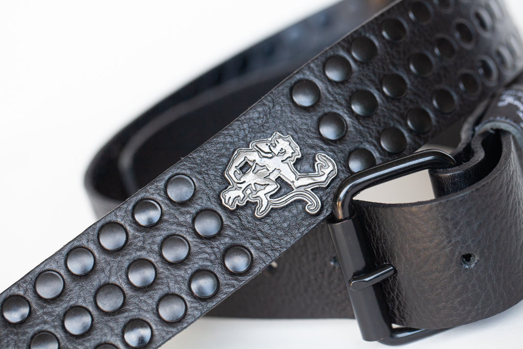 Black studded leather guitar strap by Red Monkey Designs
