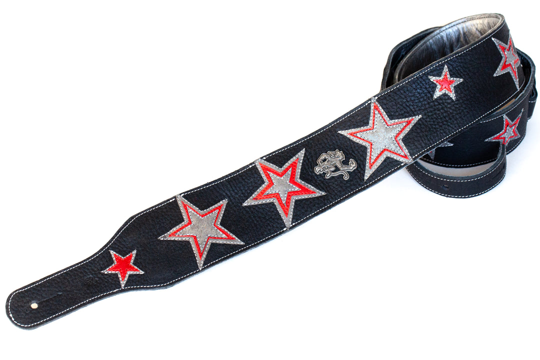 Custom Shop Red Monkey leather guitar strap with stars