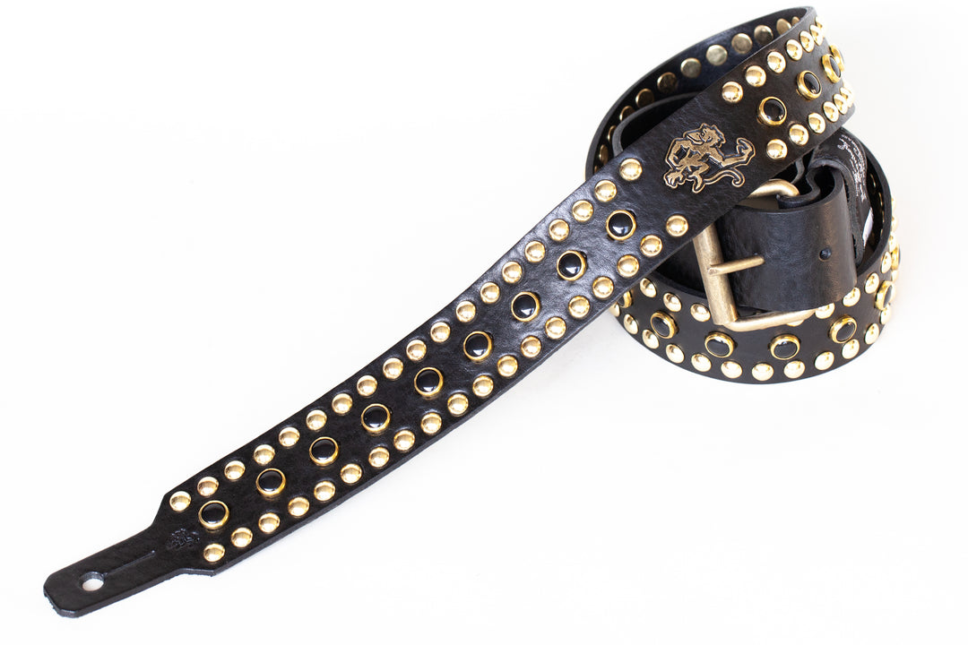 Black and Gold studded guitar strap / Black Beauty guitar strap