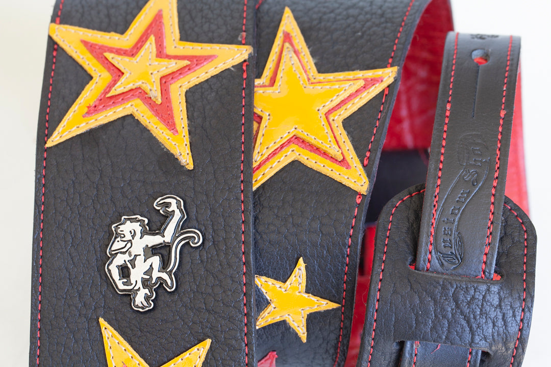 Leather rockstar guitar strap with stars by Red Monkey