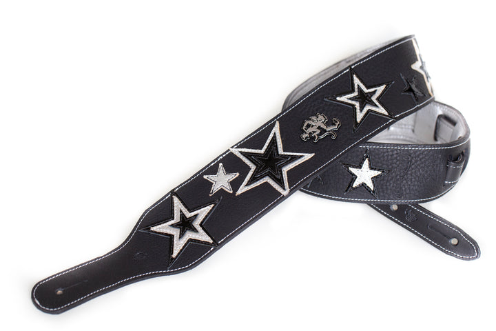 Custom leather guitar strap with stars by Red Monkey