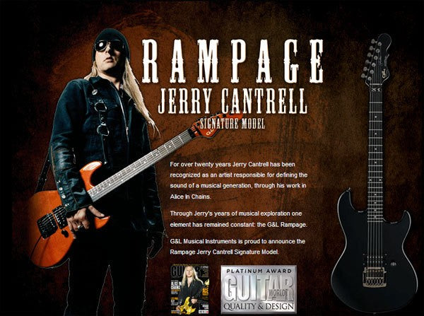 Rampage G&L signature guitar for Jerry Cantrell featuring is Red Monkey guitar strap