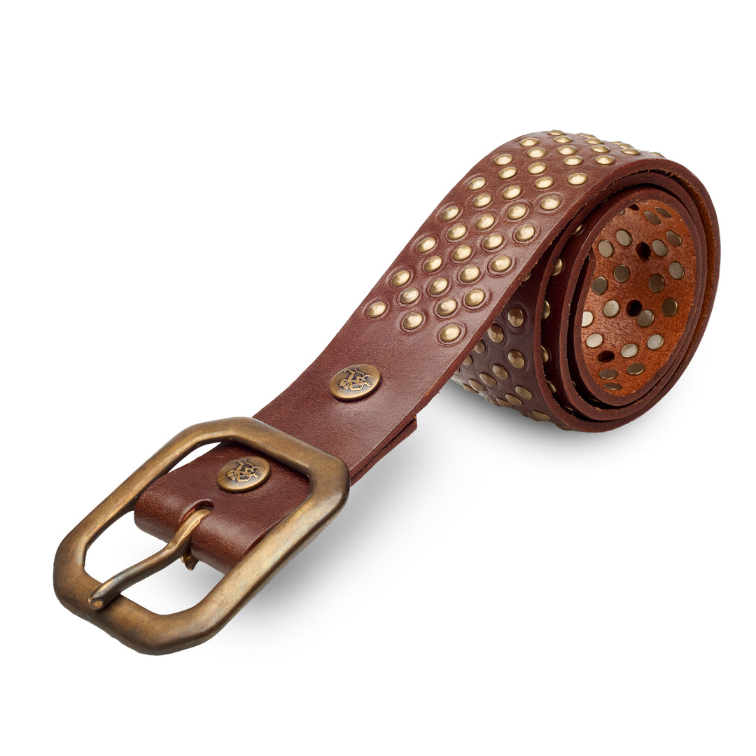 Bootleg chocolate leather western-style belt handmade by Red Monkey Designs