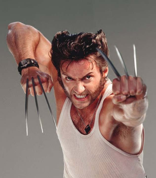Hugh Jackman as Wolverine with wide leather watch