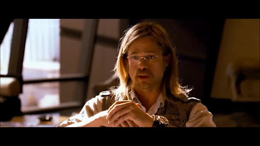 Oceans 13 with Brad Pitt as Rusty wearing a wide leather watchband