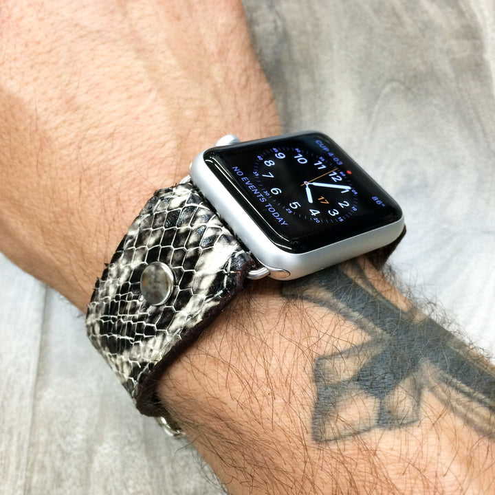 Apple watch band made out of Python looking leather