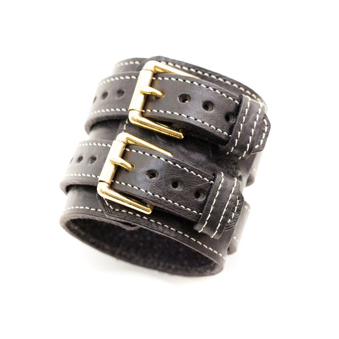 Wide Leather Double Buckle Wrist Cuff Red Monkey – Red Monkey